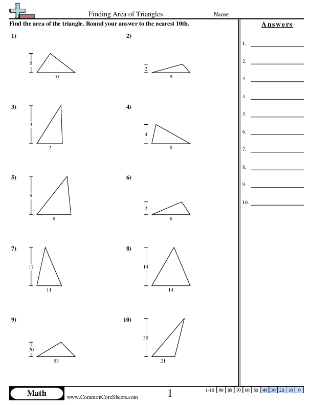 Area of Triangles (base and height) worksheet